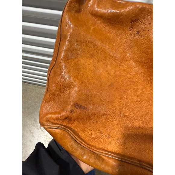 Il Bisonte Tan Leather Crossbody Bag Wanny Di Filippo Made in Italy Plaid Lining - Picture 3 of 7